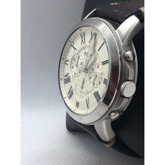 Fossil Q NDW1 Men's Brown Leather Analog Cream Dial Quartz Genuine Watch BP161 - Picture 2 of 10